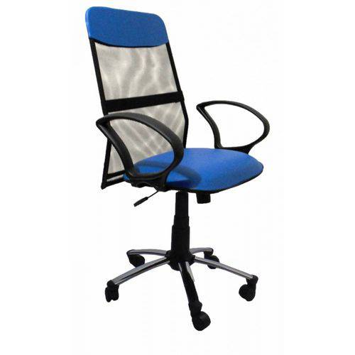 Cadeira Presidente Soft Tela Cromada Azul