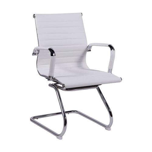 Cadeira Recepção Esteirinha Fixa Office - Couro Sintético Branco Branco