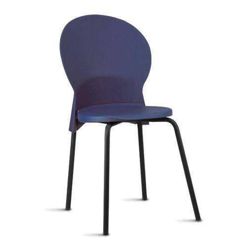 Cadeira Round Fixa Pé Palito Preto Assento Azul