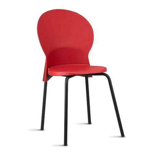 Cadeira Round Fixa Pé Palito Preto Assento Vermelho