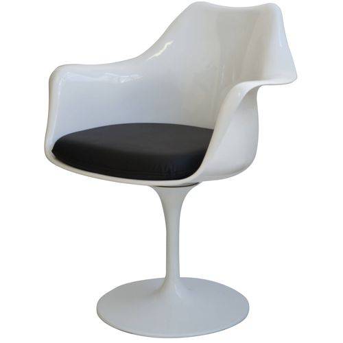 Cadeira Saarinen Branco com Braco (Almofada Preta) - 15054