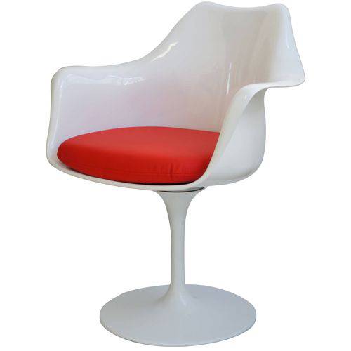 Cadeira Saarinen Branco com Braço (Almofada Vermelha) -15055