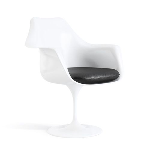 Cadeira Saarinen Tulip Branca - Braço - Assento Preto Preto