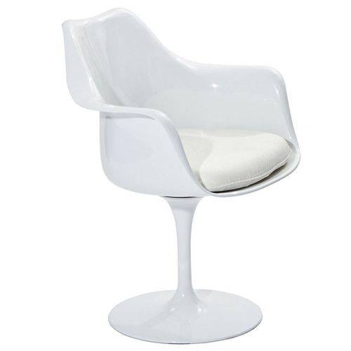 Cadeira Saarinen Tulipa Branca com Braços e Almofada Branca