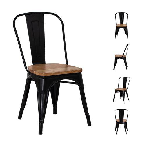 Cadeira Tolix Iron Assento Madeira Preto Fosco - (preta Fosco)