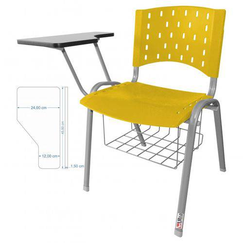 Cadeira Universitária AMARELA Estrutura Prata com Porta Livros - ULTRA Móveis