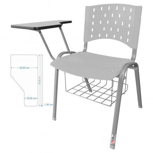 Cadeira Universitária BRANCA Estrutura Prata com Porta Livros - ULTRA Móveis