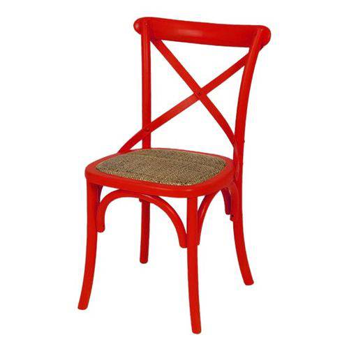 Cadeira X em Madeira Assento Rattan Madeira Pintada Vermelha