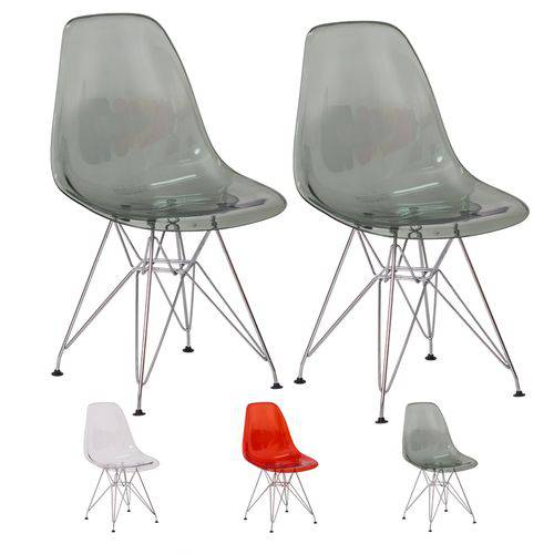 2 Cadeiras Eiffel Eames Dsr Transparente Base Cromada Várias Cores - (preta)