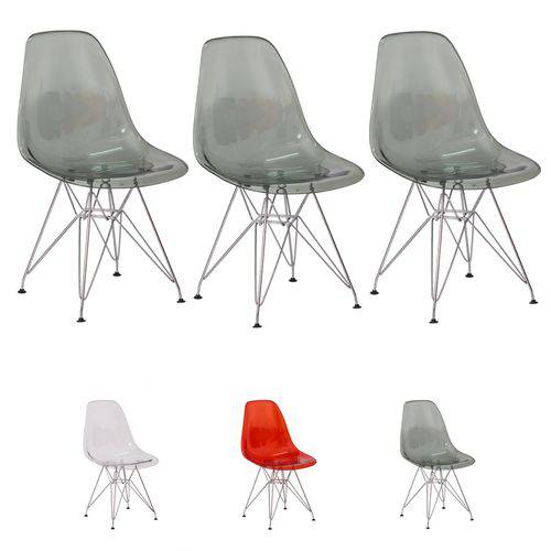 3 Cadeiras Eiffel Eames Dsr Transparente Base Cromada Várias Coress - (preta)