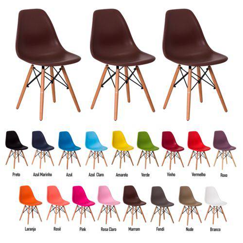 3 Cadeiras Eiffel Eames Dsw Base Madeira Várias Cores - (marrom)