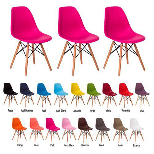 3 Cadeiras Eiffel Eames Dsw Base Madeira Várias Cores - (pink)