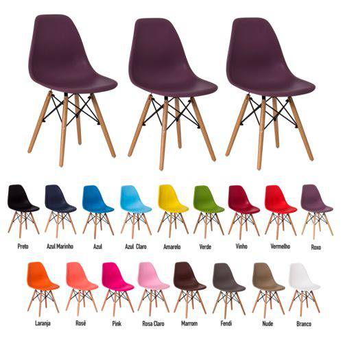 3 Cadeiras Eiffel Eames Dsw Base Madeira Várias Cores - (roxa)