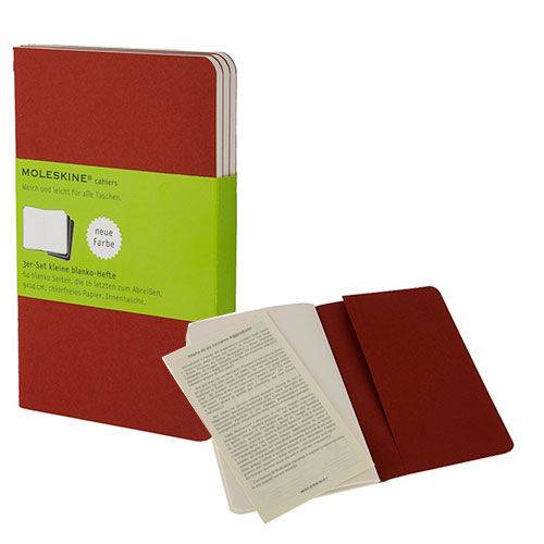 Caderneta Cahier Moleskine Sem Pauta Vermelha 64 Folhas 9x14cm 3 Unidades