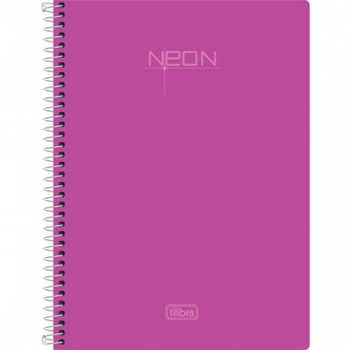 Caderno Espiral Capa Plástica 1/4 Sem Pauta Neon Rosa 96 Folhas 147729