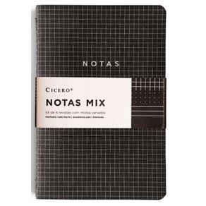 Cadernetas Notas Mix Preto Kit com 4 Un Miolos Variados 80 G/m² 14,0 X 21,0 Cm Cicero