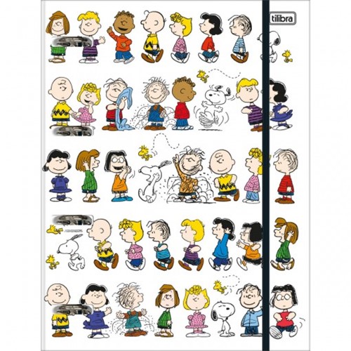 Caderno Argolado Cartonado Universitário com Elástico Snoopy 80 Folhas