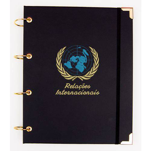 Caderno Argolado Universitário Relações Internacionais em Couro.