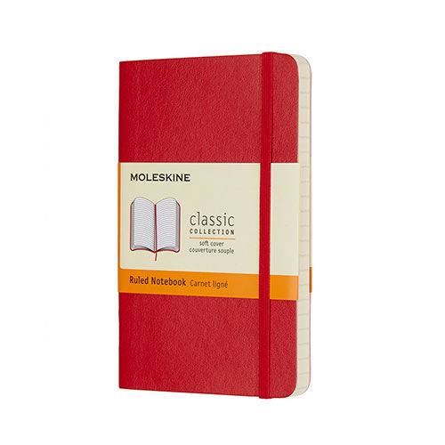 Caderno de Bolso Moleskine Pautado Flexivel Vermelho Escarlate 192 Folhas 9x14cm