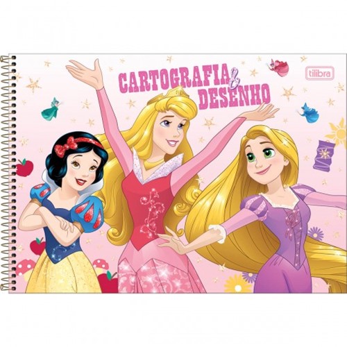 Caderno de Cartografia e Desenho Espiral Capa Dura Princesas 80 Folhas (Pacote com 4 Unidades) - Sortido