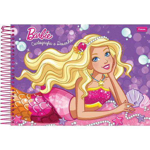 Caderno Desenho Univ Capa Dura Barbie 96fls Espiral Foroni Pct.c/05
