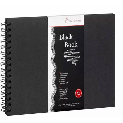 Caderno Especial Hahnemuhle Black Book Espiral 250g 024 X 024 Cm 030 Fls 628 503