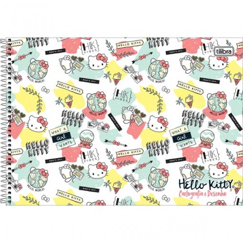 Caderno Espiral Capa Dura Cartografia e Desenho Hello Kitty 96 Folhas - Sortido (Pacote com 4 Unidades)