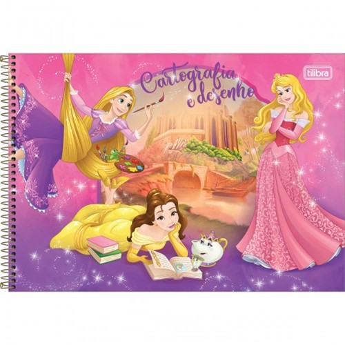 Caderno Espiral Capa Dura Cartografia e Desenho Princesas 96 Folhas - Sortido 120278