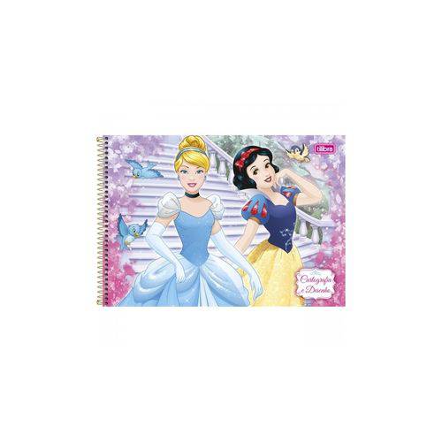 Caderno Espiral Capa Dura Cartografia e Desenho Princesas Cinderela e Branca de Neve 96 Folhas