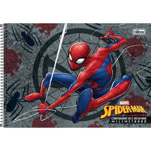 Caderno Espiral Capa Dura Cartografia Sem Seda Milimetrado Spider Man 96 Folhas Tilibra