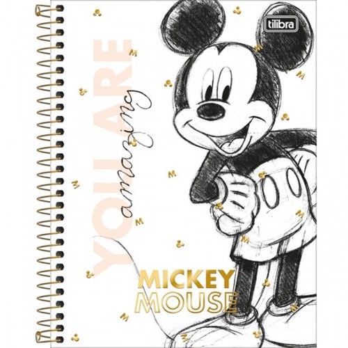 Caderno Espiral Capa Dura Colegial 10 Matérias Mickey 90 Anos 160 Folhas (Pacote com 4 Unidades) - Sortido