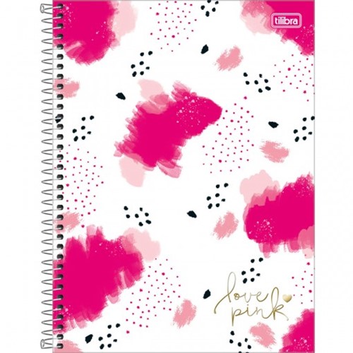 Caderno Espiral Capa Dura Universitário 16 Matérias Love Pink 256 Folhas - Sortido