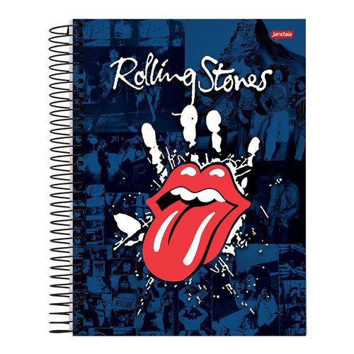 Caderno Espiral Capa Dura Universitário 10 Materias 200 Folhas Rolling Stones Azul Jandaia