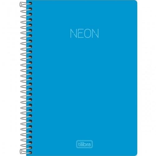 Caderno Espiral Capa Plástica 1/4 Sem Pauta Neon Azul 80 Folhas