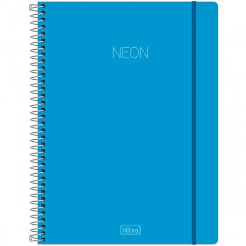 Caderno Espiral Capa Plástica Universitário 1 Matéria Neon Azul 80 Folhas