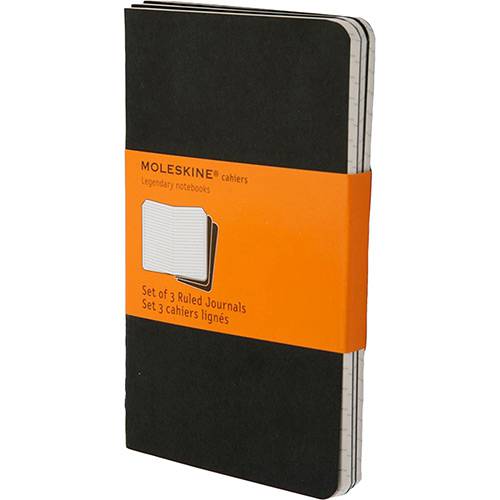 Caderno Moleskine Cahier Ruled Journals Pautado de Bolso com Capa Flexível Preto - Kit com 3