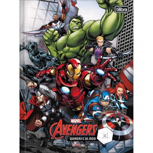 Caderno Quadriculado 1x1 Cm Brochura Capa Dura Avengers 40 Folhas - Sortido (Pacote com 5 Unidades)