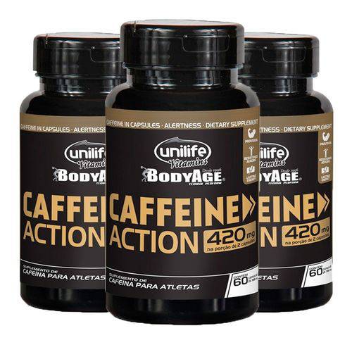 Caffeine Action (Cafeína) 420mg - 3 Un de 60 Cápsulas - Unilife