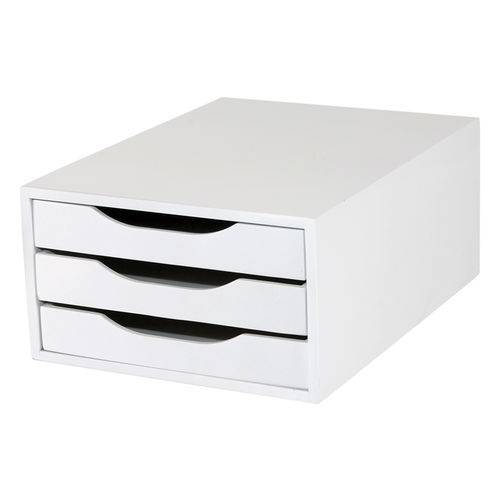 Caixa Arquivo Gaveteiro em Mdf Branco com 3 Gavetas Brancas