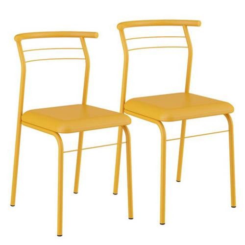 Caixa C/ 2 Cadeiras Carraro 1708 Color - Cor Amarelo Ouro - Assento Couríno Amarelo Ouro