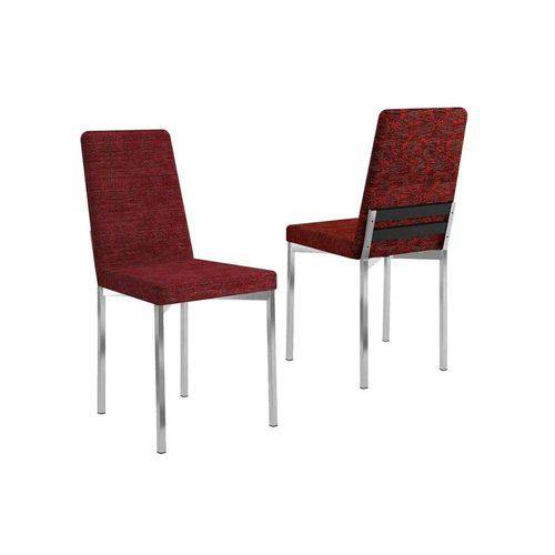 Caixa C/ 2 Cadeiras Carraro 399 - Cor Cromada - Assento/Encosto Vermelho Floral - Madeirado Preto Tr