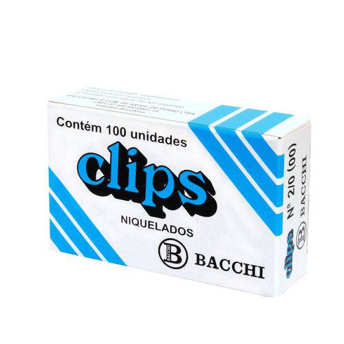 Caixa Clips Niquelado N.00 (2/0) com 100 Unidades Prata - Bacchi