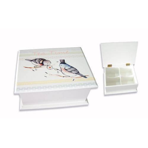 Caixa de Chá com 4 Divisórias Pássaros - Tecnolaser