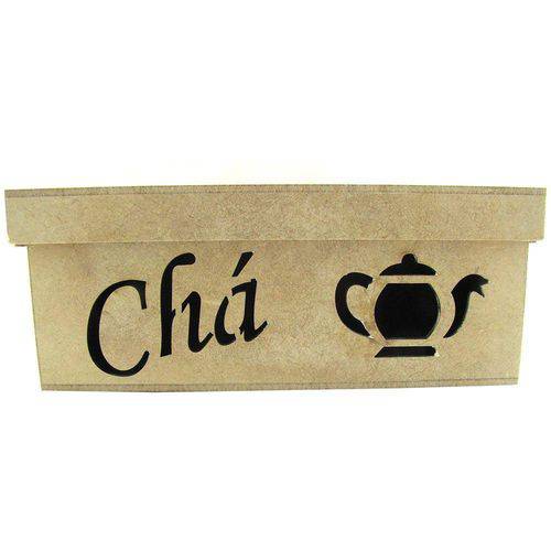 Caixa de Chá Vazada com Chaleira de Mdf Madeira Crua - Tamanho: 21 X 10 X 8 Cm