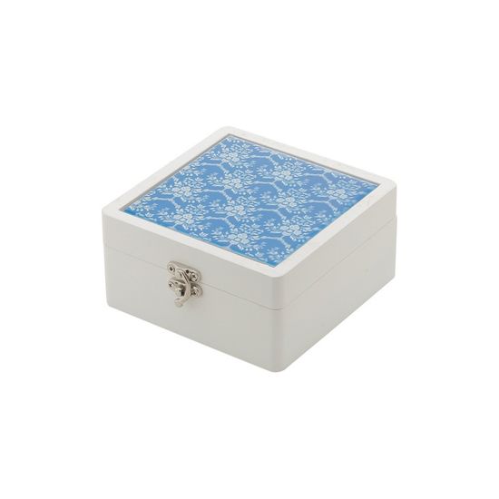Caixa de Madeira Decorada de Azulejo Azul Drawers 13,5X13,5X6,5cm