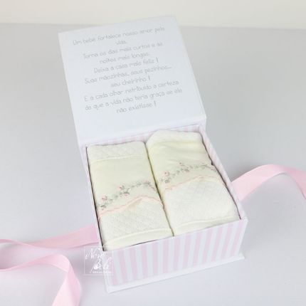 Caixa de Presente com 2 Babinhas Flores - Rosa - KidStar