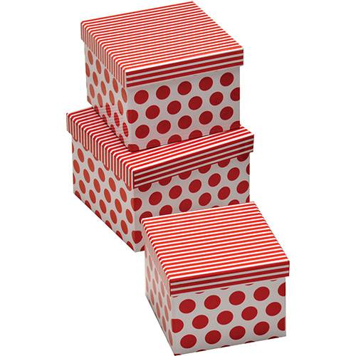 Caixa de Presente com Estampa em Poá Vermelha 3 Unidades - Santini