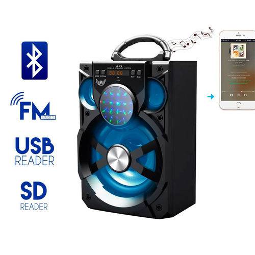 Caixa de Som A76 Altomex Bluetooth Led Usb Sd Rádio Fm Potente 15w Preta