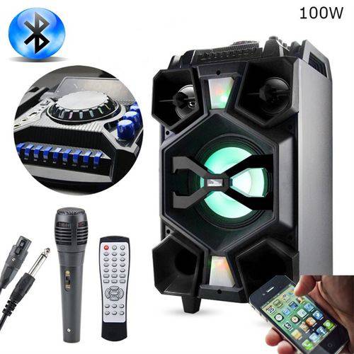 Caixa de Som Amplificada Bluetooth 100w Profissional DJ Karaoke Led com Rodinhas Controle USB Fm com