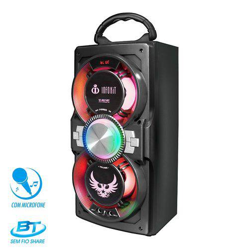 Caixa de Som Bluetooth 12Watts Alto Falante Dupla Bass com Visor e Microfone e Carregador 2A